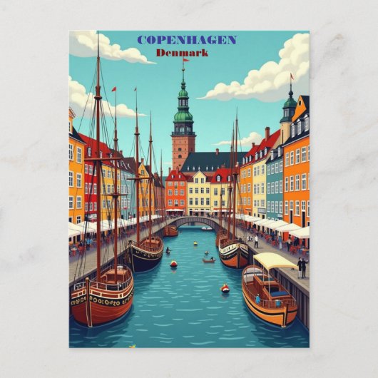 Carte Postale Copenhagen Danemark Art Vintage voyage Imprimer -  (Devant)