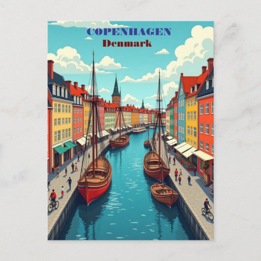Carte Postale Copenhagen Danemark Art Vintage voyage Imprimer -  (Devant)