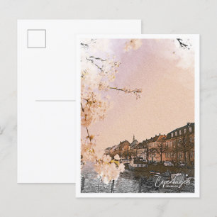 Carte Postale Copenhague Danemark Couleur crayon Ville Paysage