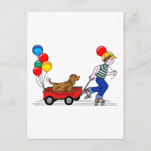 Carte Postale Copie de garçon, chien, Wagon et Ballons