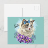 Carte Postale Copie de la main dessin drôle Chat mignon avec des (Devant / Derrière)