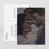 Carte Postale Copper Script Vellum Look Photo Enregistrer la dat (Devant / Derrière)