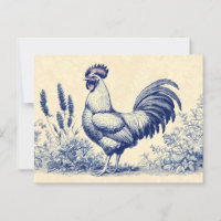 Coq bleu vintage dans un jardin fleuri