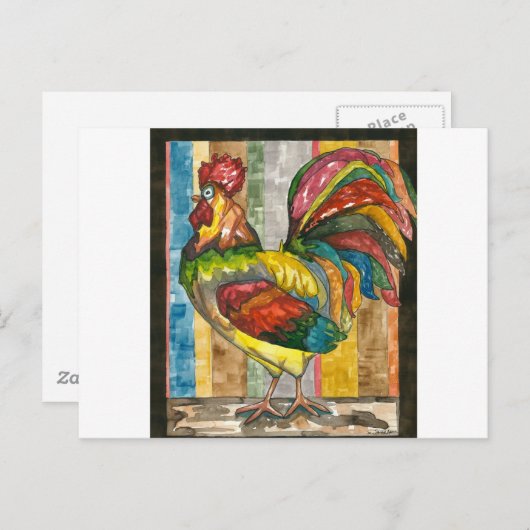 Carte Postale coq coloré (Devant / Derrière)