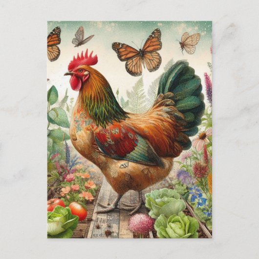 Carte Postale Coq dans le jardin (Devant)