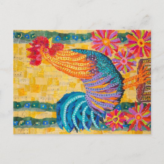 Carte Postale Coq dans les fleurs (Devant)
