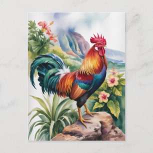 Carte Postale Coq de Kauai aquarelle