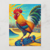 Carte Postale Coq de skate planétaire coloré (Devant)
