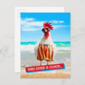 Carte Postale Coq Dude Chillin' à la plage dans les maillots de  (Devant / Derrière)