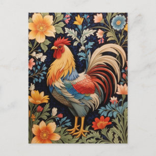 Carte Postale Coq Élégant sur Fond Floral Coloré