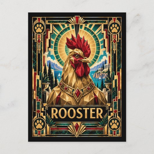 Carte Postale Coq, faune Art Déco (Devant)