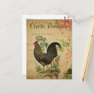 Carte Postale Coq Floral Vintage Français