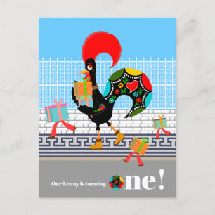Carte Postale Coq Portugais avec cadeaux Fête d'anniversaire 1 a