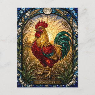 Carte Postale Coq / Poulailles de basse-cour à l'aube Illumina v