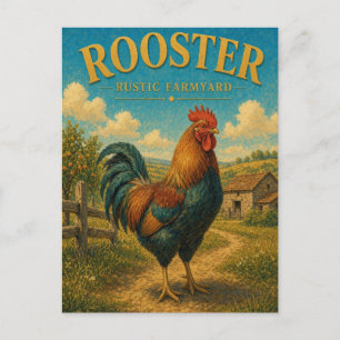 Carte Postale Coq Poule Ferme Rustique Géosaga Aquarelle