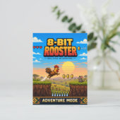 Carte Postale Coq, Rétro Pixel Art 8-Bit (Debout devant)