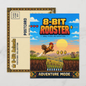 Carte Postale Coq, Rétro Pixel Art 8-Bit (Devant / Derrière)