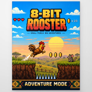 Carte Postale Coq, Rétro Pixel Art 8-Bit