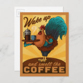 Carte Postale Coq - Réveillez-vous et sentez le café (Devant / Derrière)