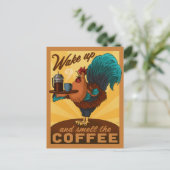 Carte Postale Coq - Réveillez-vous et sentez le café (Debout devant)