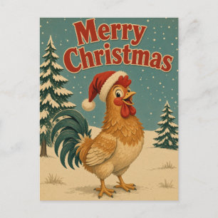 Carte Postale Coq Sapin Cour Animal Noël