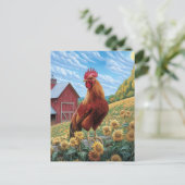 Carte Postale Coq sur une peinture de la ferme de tournesol (Debout devant)