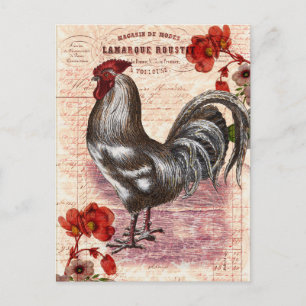 Carte Postale Coq vintage floral éphémère