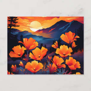 Carte Postale Coquelicot de Californie audacieux avec coucher de