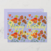 Carte Postale Coquelicot Rouge Orange Violet Joyeux Anniversaire (Devant / Derrière)