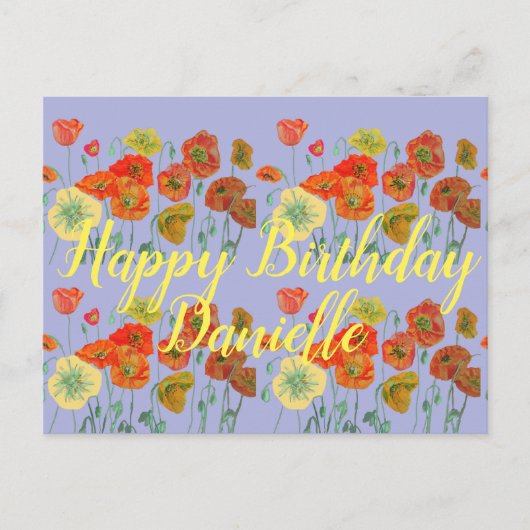 Carte Postale Coquelicot Rouge Orange Violet Joyeux Anniversaire (Devant)
