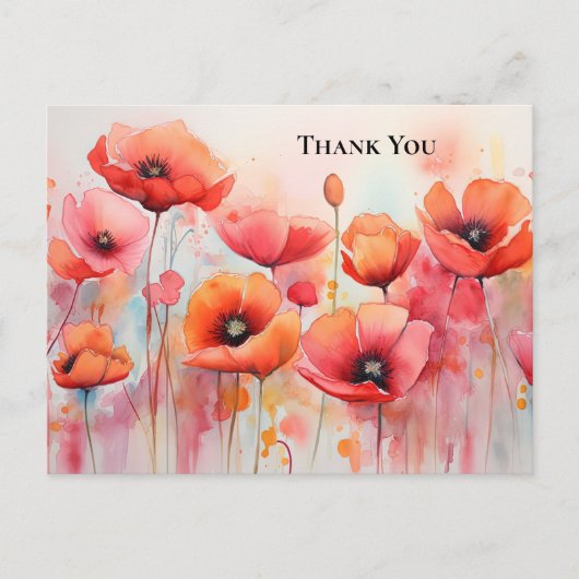 Carte Postale Coquelicots dans un champ à l'aquarelle Merci (Devant)