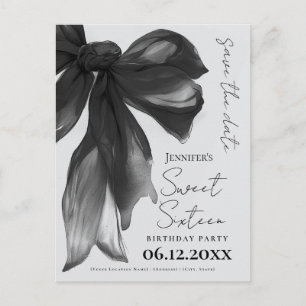 Carte Postale Coquette Arc noir Douce 16 Économisez la date Gris