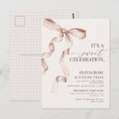 Carte Postale Coquette Beige Bow Girl Anniversaire Fête Invitati (Devant / Derrière)