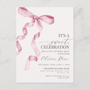 Carte Postale Coquette Rose Bow Girl Anniversaire Fête Invitatio