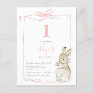 Carte Postale Coquette Rose Pierre le lapin Fille 1er anniversai