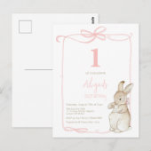 Carte Postale Coquette Rose Pierre le lapin Fille 1er anniversai (Devant / Derrière)