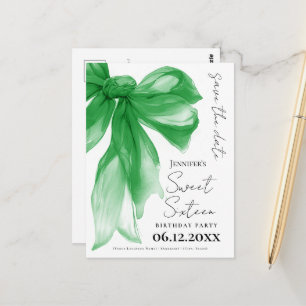 Carte Postale Coquette Sweet 16 Green Bow Enregistrez la date