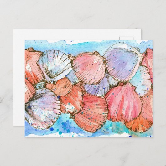 Carte Postale Coquillages Clam Shell Ocean Beach Spatter (Devant / Derrière)