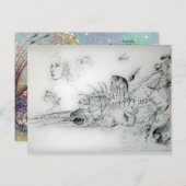 Carte Postale COQUILLAGES ET JEUNE FILLE Dessin Noir Blanc (Devant / Derrière)