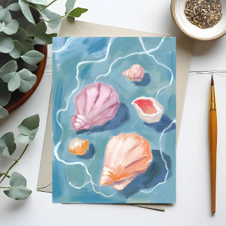 Carte Postale Coquillages Océaniques Pastel Aquarelle Côtière