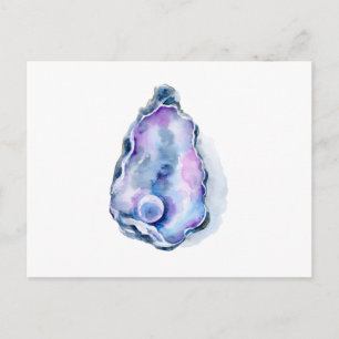 Carte Postale Coquille d'huître aquarelle avec perle