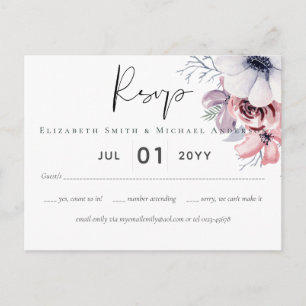 Carte Postale Corail floral à motif script bleu poussiéreux Budg