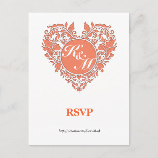Carte Postale Corail HeartyParty Et Coeur Damas Blanc