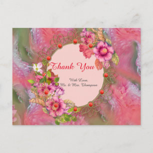 Carte Postale Corail, Herbe et Fleurs rose Pivoine