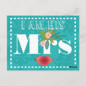 Carte Postale Corail rose Turquoise rétro Mariage damassé rouge (Dos)