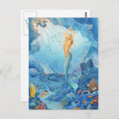 Carte Postale "Corail", Sirène, dauphins, poisson et épave (Devant / Derrière)