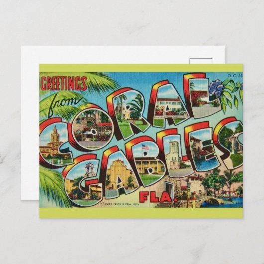 Carte Postale Coral Gables Floride Salutation (Devant / Derrière)