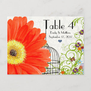 Carte Postale Coral Gerber Daisy Bird Cage Floral Numéro de tabl