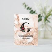 Carte Postale Coral Marble G Monogramme Écriture personnalisée (Debout devant)