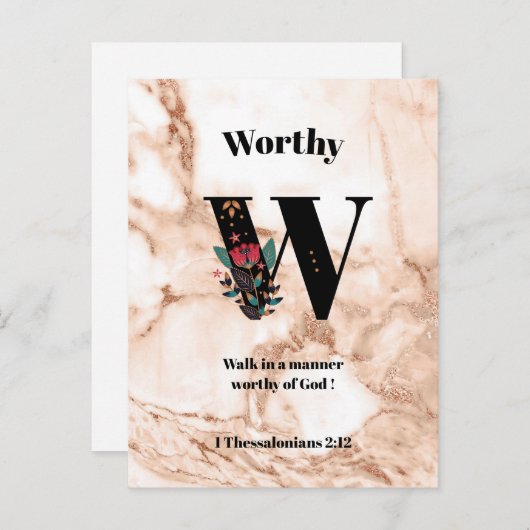 Carte Postale Coral Marble W Monogramme Écriture personnalisée (Devant / Derrière)